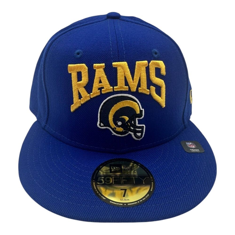 New Era 59Fifty Los Angeles Rams‎ Hat Cap Size 7 Royal Blue Throwback Helmet NFL